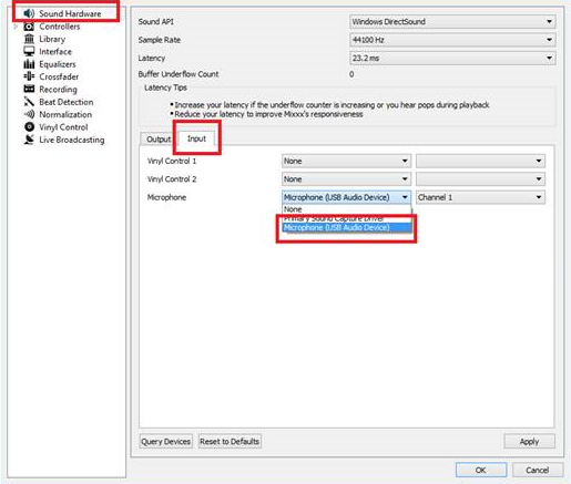 Mixxx - Microphone input selection