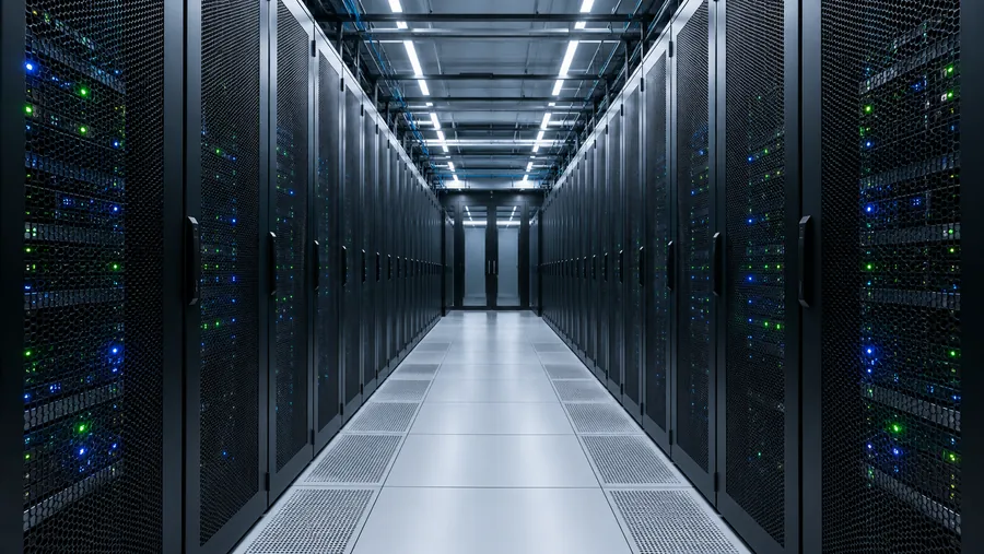 Un corridoio di un data center tra due file di rack chiusi